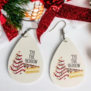 Christmas Tree Cake Teardrop Earrings Faux Leather Double Side
